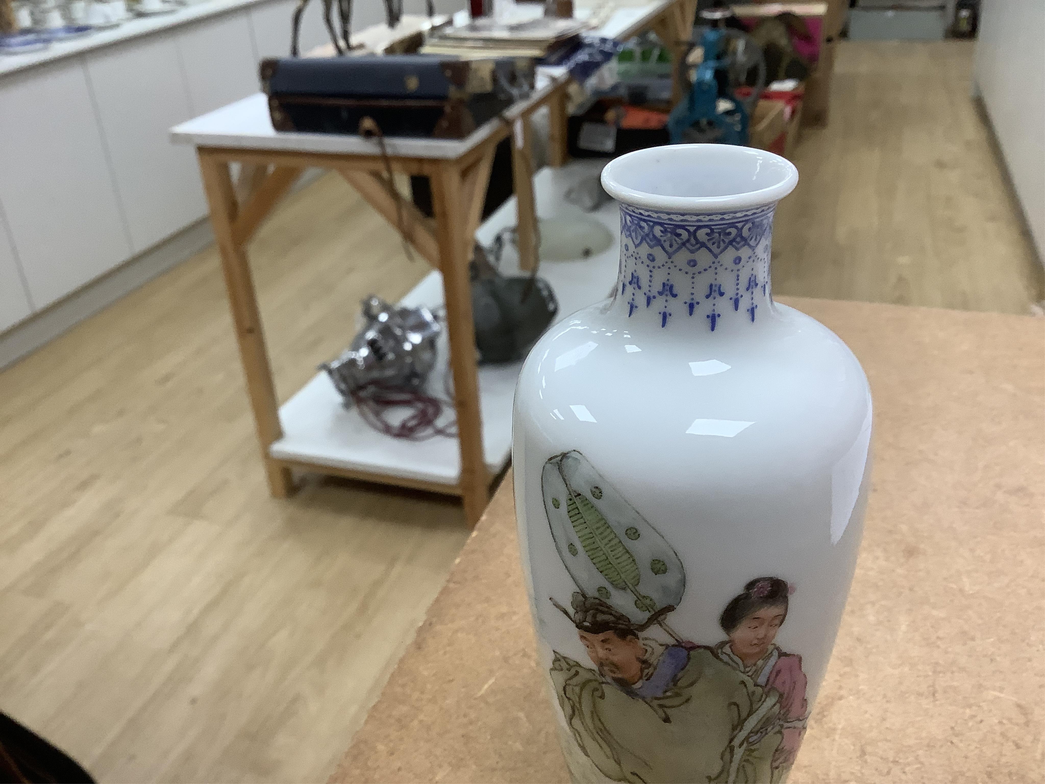 A Chinese famille rose figural vase, 17cm high